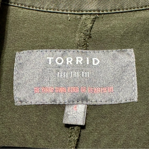 Torrid Olive Green Twill & Faux Leather Midi Length Anorak - Picture 14 of 15